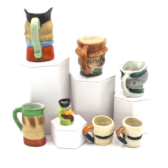 Vintage Hand Painted Japan Ceramic Pottery Collectible Toby Jugs Handle Lot of 7 - Picture 9 of 10